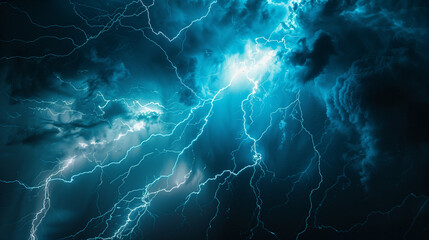 Naklejka premium Storm blue thunderclouds, lightning flashes background