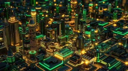 Obraz premium Neon-lit circuit boards creating a cityscape