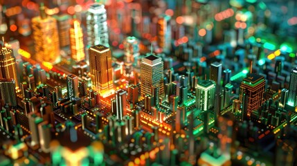 Obraz premium Neon-lit circuit boards creating a cityscape