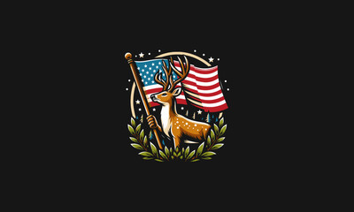 character deer with flag american vector flat design
