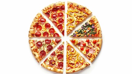 Pizza slices arranged in a circular gradient pattern