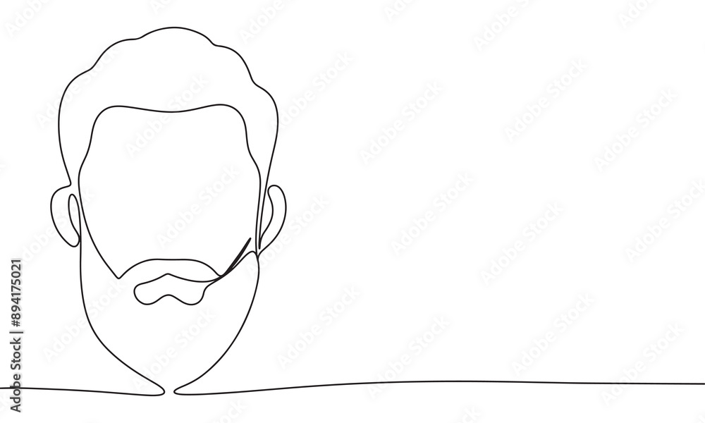 Poster face with beard one line continuous. face with beard line art. hand drawn vector art.
