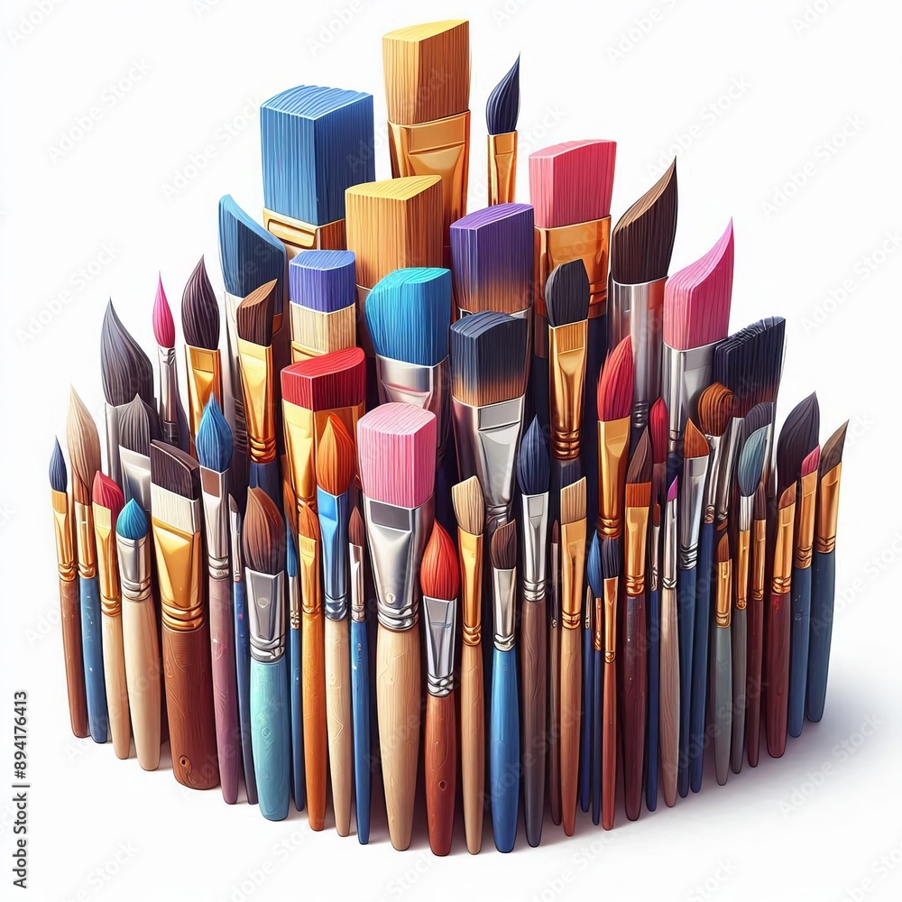 Aufkleber a stack of colorful paintbrushes of various sizes, isolated on w
