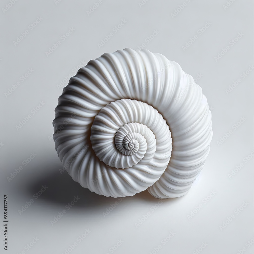 Poster a white seashell with a spiral pattern, isolated on white backgr
