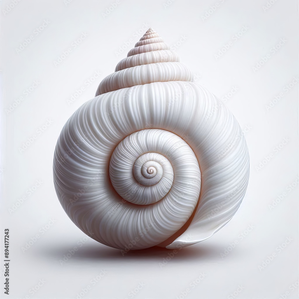 Poster a white seashell with a spiral pattern, isolated on white backgr