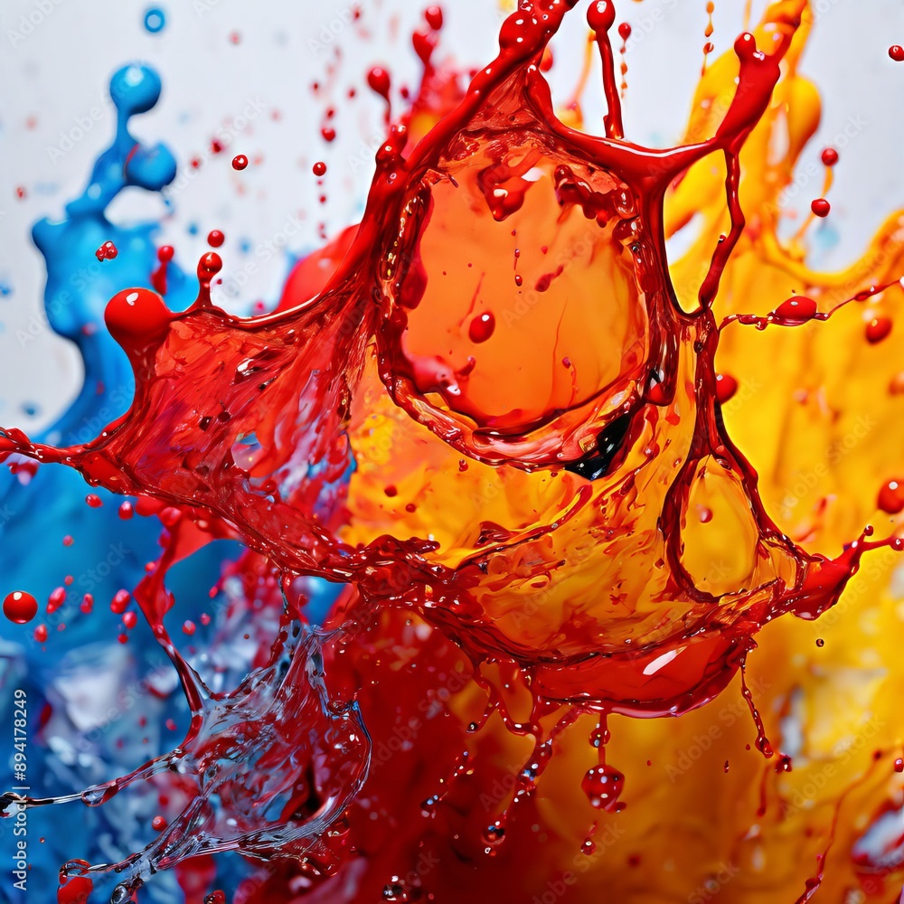 Poster droplets of paint splashing onto a canvas creating a textured an