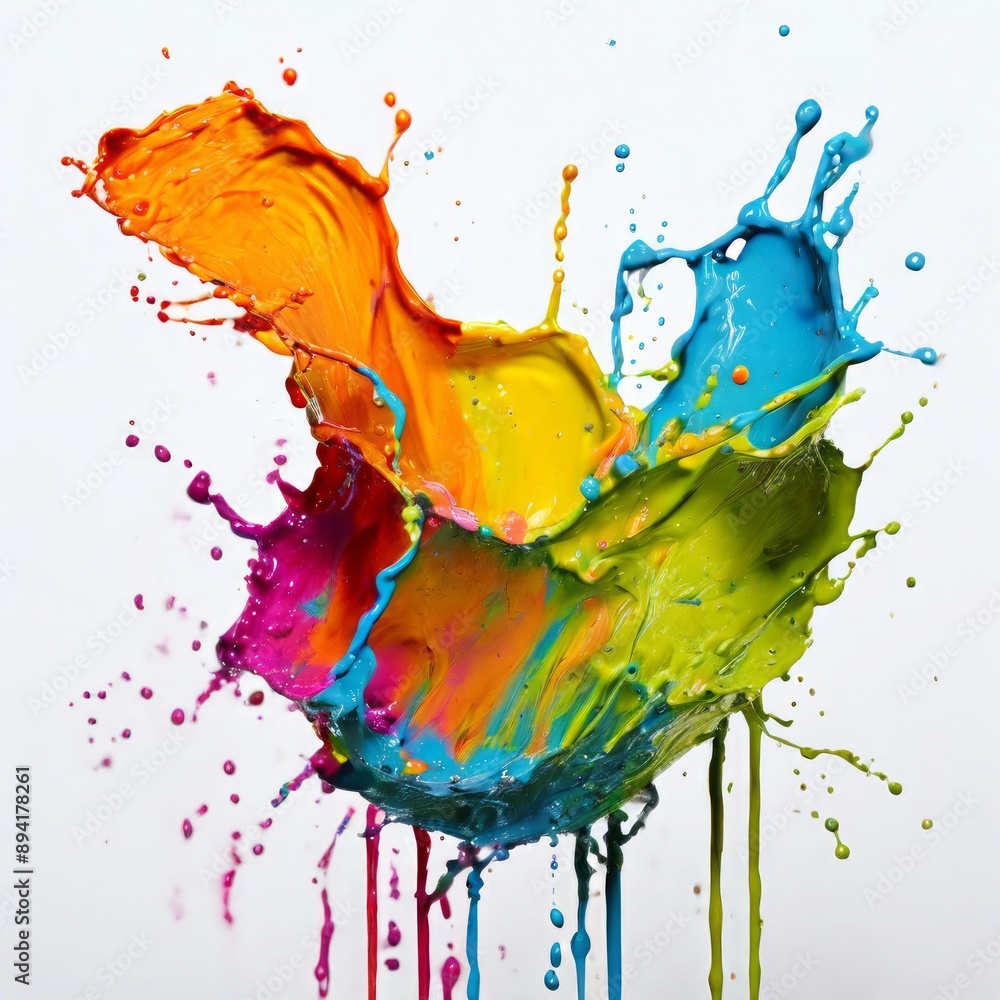 Poster droplets of paint splashing onto a canvas creating a textured an