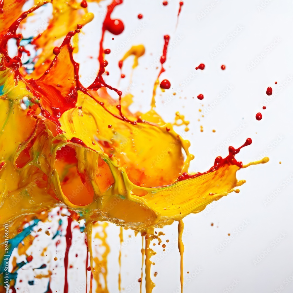 Poster droplets of paint splashing onto a canvas creating a textured an