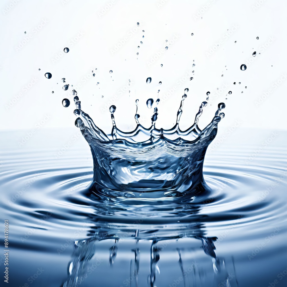 Poster droplets of water splashing against a smooth surface creating a