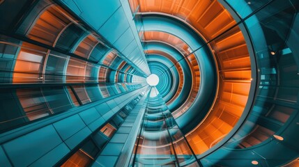 Naklejka premium Spiral staircase inside a modern cylindrical building with glass floors