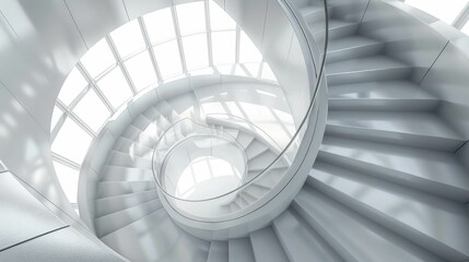 Obraz premium Spiral staircase inside a modern cylindrical building with glass floors