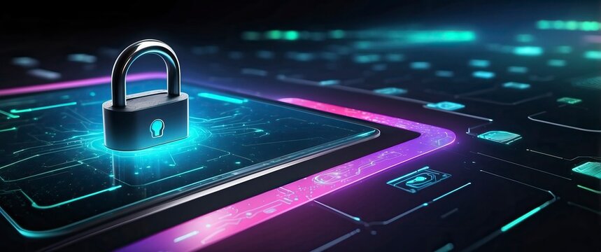 A digital padlock symbolizes cybersecurity and data protection, ideal for tech related concepts and online safety themes