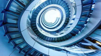 Fototapeta premium Spiral staircase inside a modern cylindrical building with glass floors