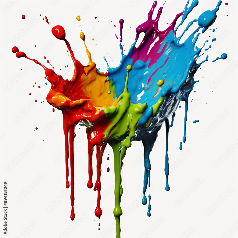 Poster splatters of paint dripping down a canvas creating a dynamic and