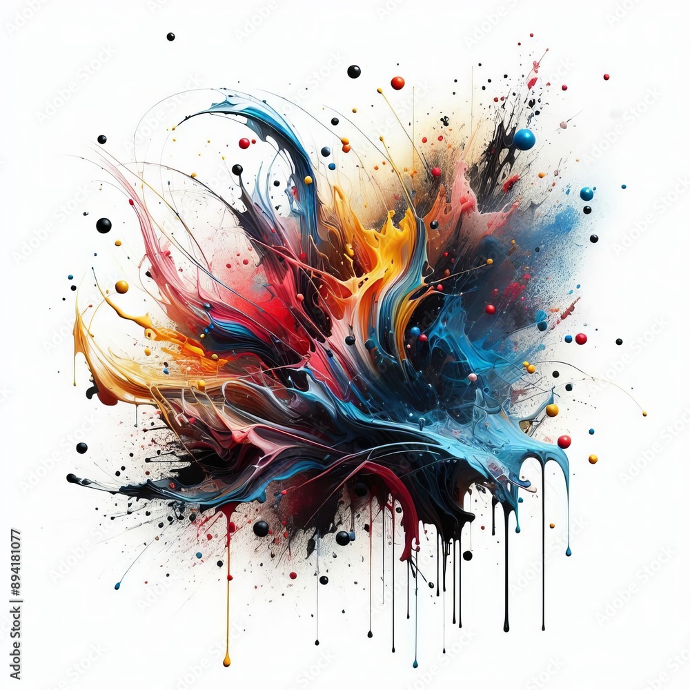 Poster splatters of paint dripping down a canvas, creating a dynamic an