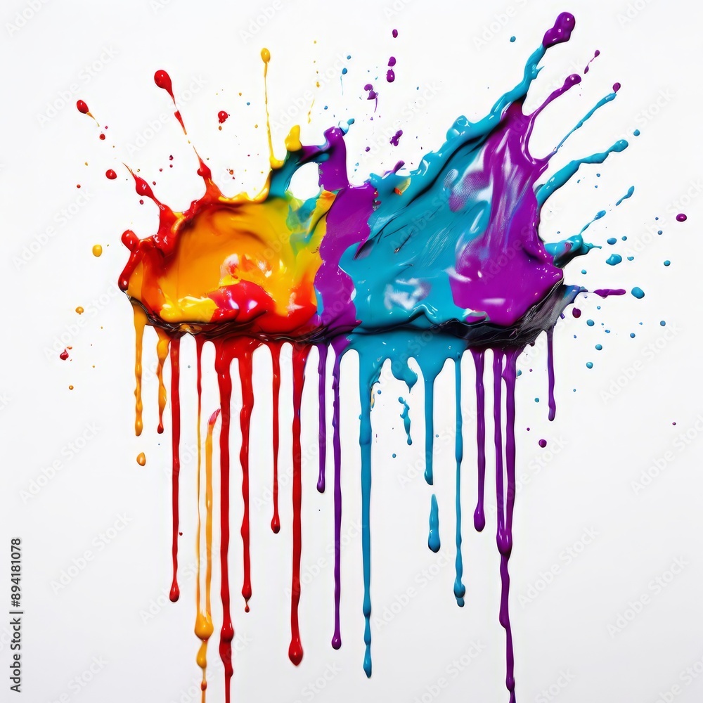 Poster splatters of paint dripping down a canvas creating a dynamic and