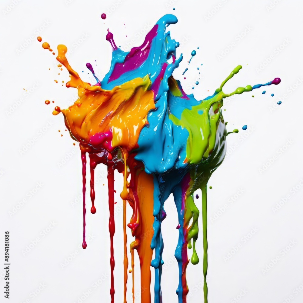 Poster splatters of paint dripping down a canvas creating a dynamic and