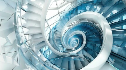 Fototapeta premium Spiral staircase inside a modern cylindrical building with glass floors