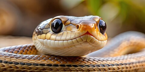 Fototapeta premium Cute snake staring directly at the camera, snake, reptile, adorable, exotic, wildlife, cute, animal, stare, eyes, close-up