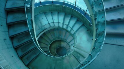 Fototapeta premium Spiral staircase inside a modern cylindrical building with glass floors