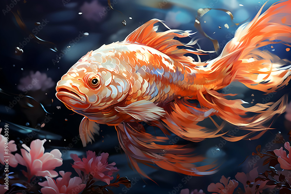 Poster Golden Fish in a Watery Paradise