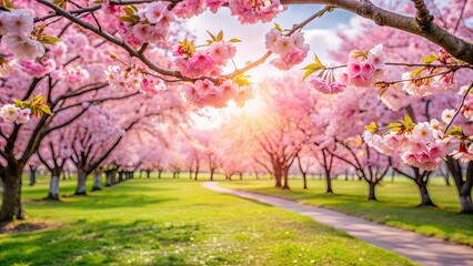 Beautiful sakura blossoms blooming in a spring garden, cherry blossom, pink flowers, Japanese culture, nature, springtime