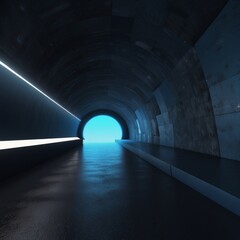 Fototapeta premium A tunnel with a blue sky and a light on it Abstract geometric gradient background 3D rendering