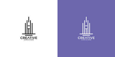 Simple construction logo design with modern style premium vector