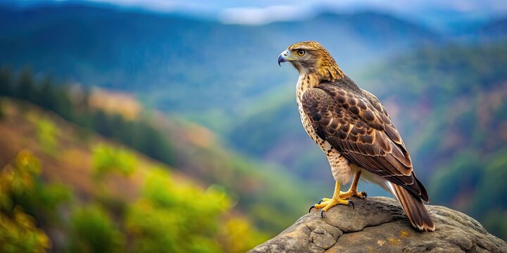 Regal hawk perched on cliff surveying domain, hawk, regal, perch, cliff, survey, domain, majestic, bird, predator, wildlife