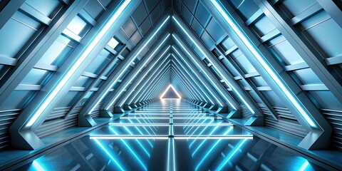 Obraz premium Empty long light corridor with a futuristic sci-fi triangle tunnel , technology, future, empty space, modern