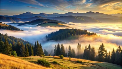 Foggy mountain landscape with Carpathian mountains in Ukraine, foggy, mountain, landscape, Carpathian, Ukraine, misty