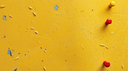 Yellow background with writing pinned to cork board