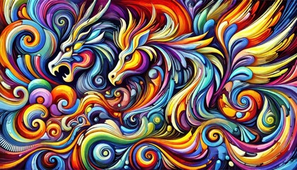 Obraz premium Abstract Colorful Swirls and Spirals Painting.