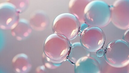 Molecule inside Transparent liquid bubble on soft background, concept skin care cosmetics solution. 3d rendering
