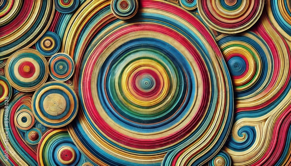 Poster abstract colorful swirling circles pattern background.