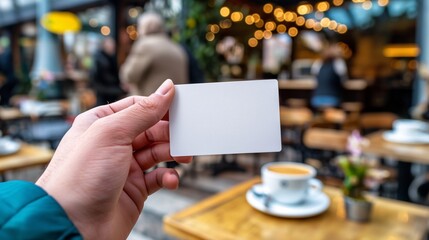 Business card being held.