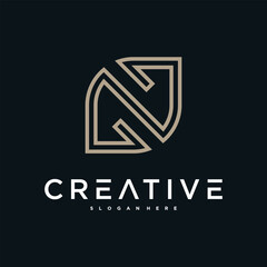 Creative abstract initial letter N logo design. Preamium Vector