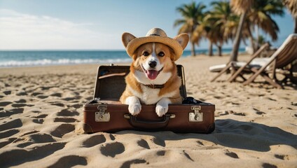 Monkey with a suitcase on the beach - resort tour, independent travel, booking air tickets, hotel, excursions
