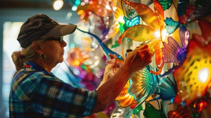 Obraz premium Artist Crafting Vibrant Stained Glass Art in Studio