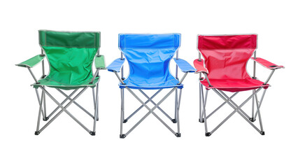 Obraz premium Collection Of Mixed Camping Chairs Green Blue And Red For Outdoor Gear Ads And Marketing isolated on transparent background. Generative ai