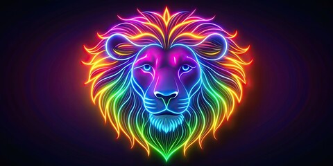 Neon lion head with vibrant colors and glowing outlines, Neon, art style, lion, head, vibrant, colors, glowing, outlines,design