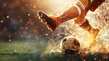 Soccer Kick: A dynamic soccer kick captured mid-strike, the player's leg extended and the ball in motion.