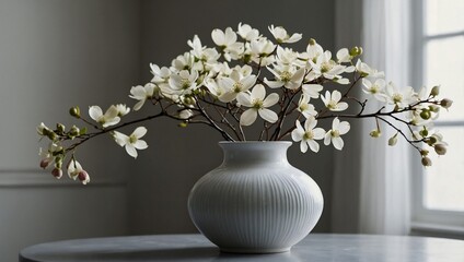 Beautiful flower arrangement in a vase for home. Floral bunch, set for interior. Fresh cut flowers
