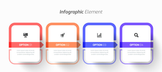 Vector Infographic Business with Rectangle Label, Arrow, Icon, and 4 Option for Presentation