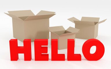 Luxury red inscription hello on grey podium, soft light, smooth background, 3d rendering