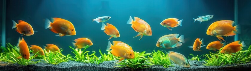 Naklejka premium Freshwater aquaculture tanks, conservation, educational aquarium