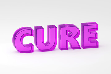 3D Illustration of the Word cure in purple Text on grey Background