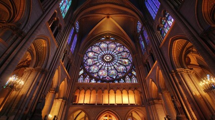 Obraz premium Majestic Cathedral Interior Featuring Stunning Stained Glass Windows