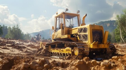Bulldozer Working on Construction Site.