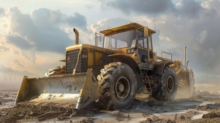 Yellow Bulldozer in a Construction Site.